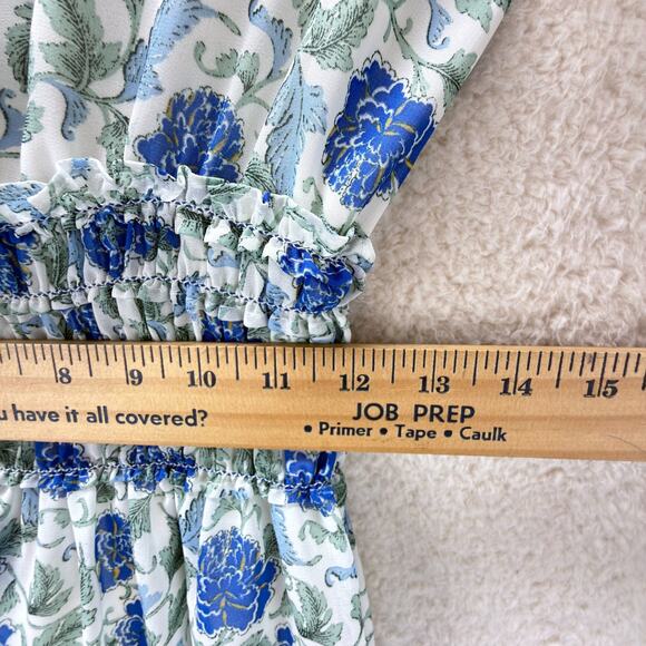 Max Studio Floral Print Mini Dress Size S Smoked Waist V-Neck Long Sleeve Boho - Picture 8 of 13